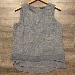 Rose & Olive Gray/navy abstract swirl pattern sleeveless top size medium